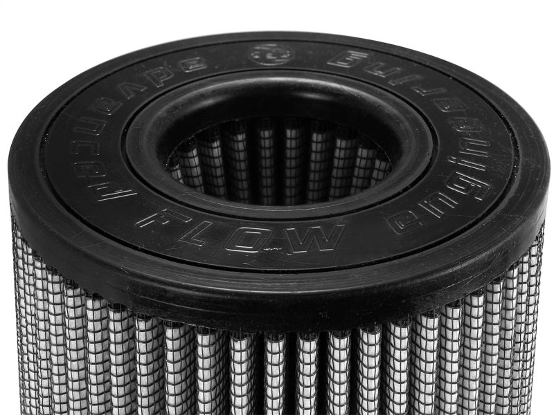 aFe MagnumFLOW ProDry S air filter featuring a cylindrical design with a durable rubber top and fine mesh filtration material.