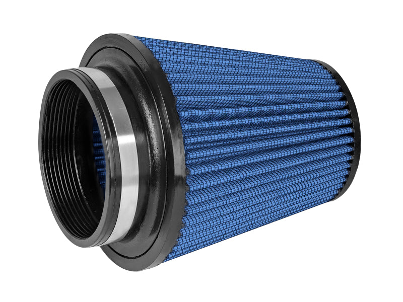 aFe MagnumFLOW Air Filter featuring a blue mesh design, designed for enhanced airflow and engine performance.