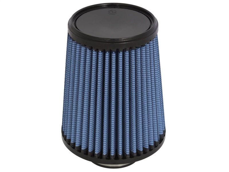 aFe MagnumFLOW Air Filter with a blue mesh design, featuring a cylindrical shape and a black top for enhanced airflow.