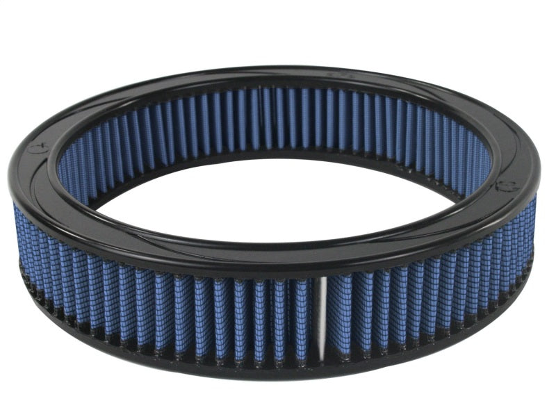 aFe MagnumFLOW Air Filter for GM cars and trucks from 1968 to 1992, featuring a blue filter element for improved airflow.