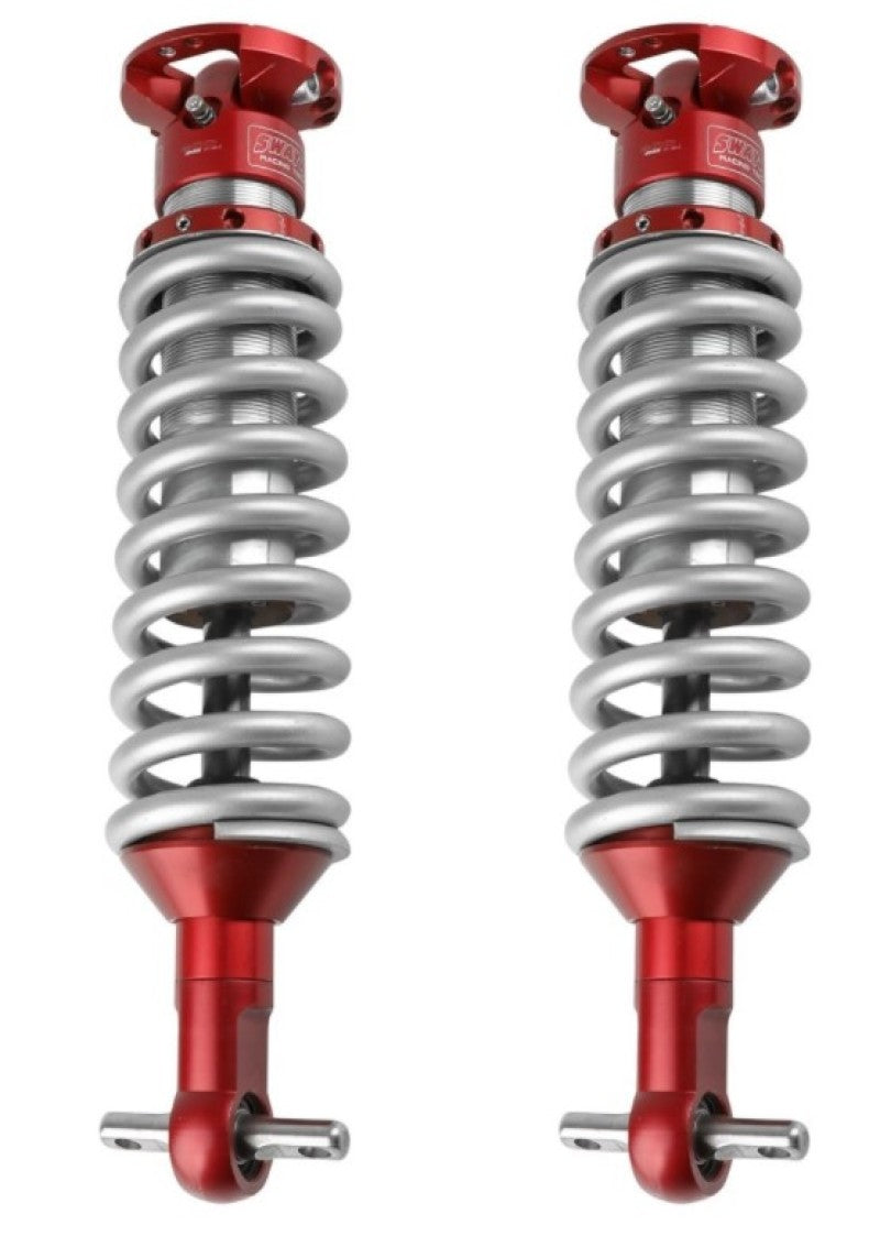 aFe Sway-A-Way 2.5in Front Coil Over Kit for 2019-2021 Ford Ranger featuring red aluminum shocks and silver springs.