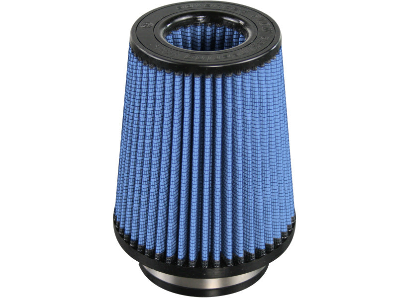 aFe MagnumFLOW Pro 5R intake replacement air filter with blue pleated design, measuring 4in front x 6in base x 4.5in top x 7in height.