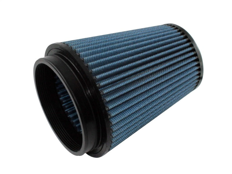 aFe MagnumFLOW Air Filter featuring a blue pleated design, optimized for improved airflow and engine performance.