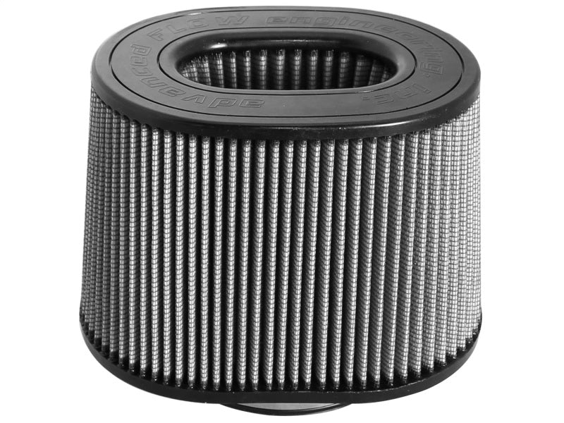 aFe MagnumFLOW Pro DRY S Universal Air Filter featuring a cylindrical design with a black rubber base and pleated gray filter media.