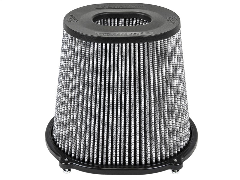 aFe Quantum Pro DRY S Air Filter with inverted top, 5-inch flange, and 8-inch height designed for optimal airflow and filtration.