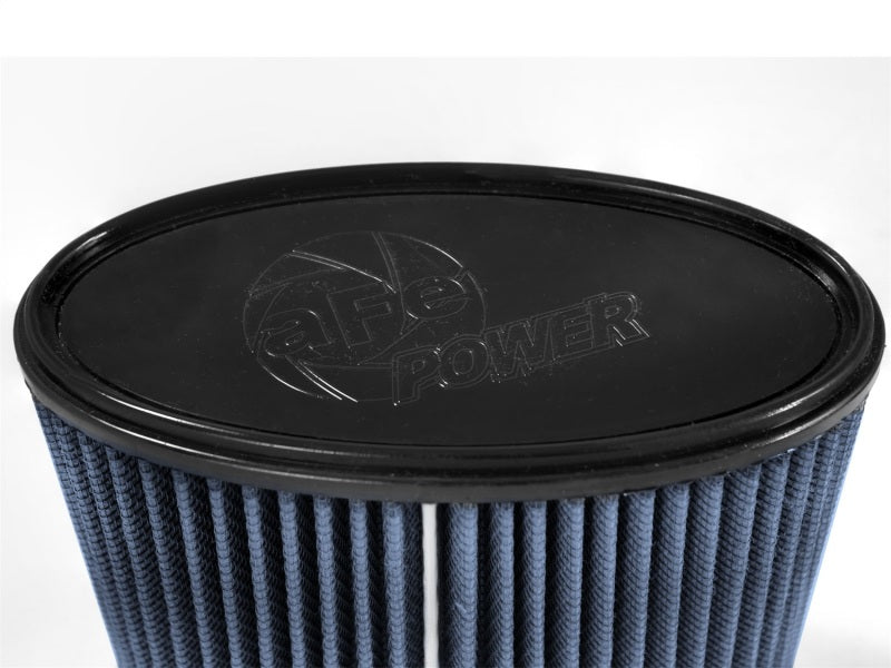 aFe MagnumFLOW Pro 5R universal air filter featuring a black top and pleated blue filter media for enhanced airflow.