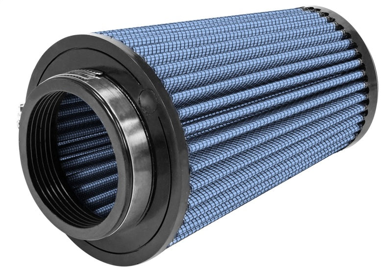 aFe MagnumFLOW Air Filter featuring a cylindrical design with a blue mesh exterior, ideal for enhancing vehicle airflow.