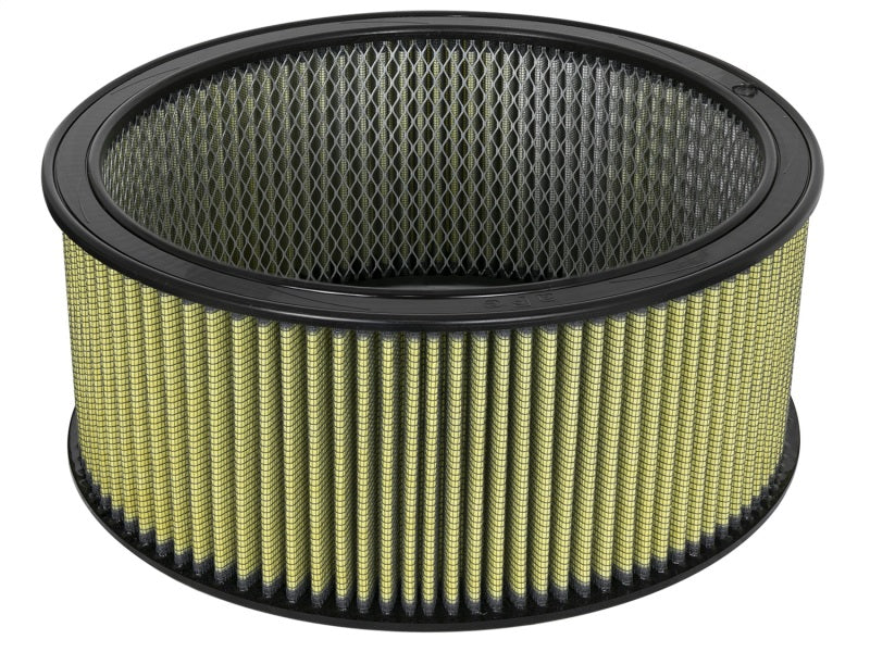 aFe MagnumFLOW Round Racing Air Filter featuring a 14-inch outer diameter, 12-inch inner diameter, and 6-inch height for enhanced performance.