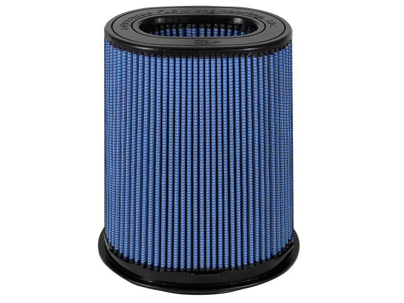 aFe MagnumFLOW Pro 5R universal air filter with a blue pleated design, measuring 10 inches high and various base dimensions.