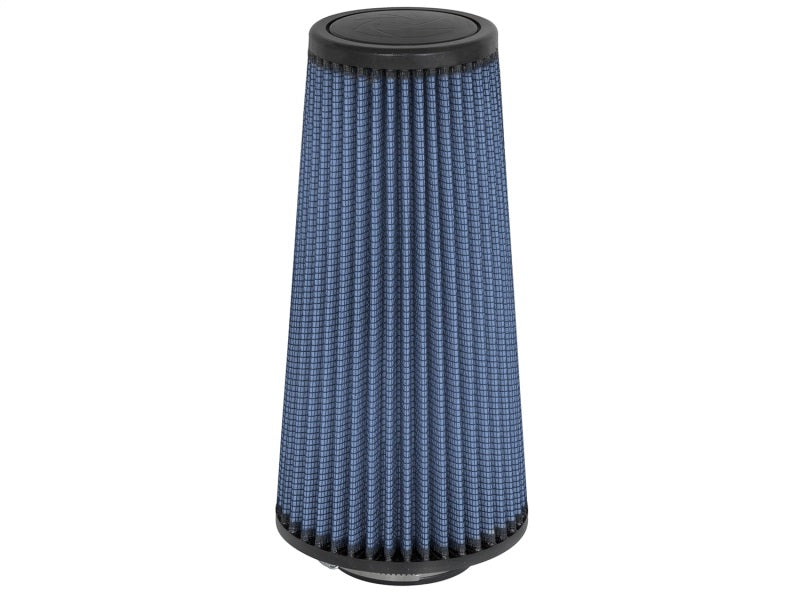 aFe MagnumFLOW Air Filter featuring a conical design with blue pleated media, designed for enhanced airflow and performance.