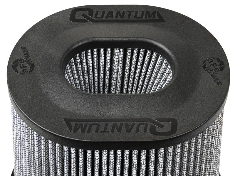 aFe Quantum Pro DRY S Air Filter with inverted top, featuring a 5-inch flange and 9-inch height, designed for optimal airflow.