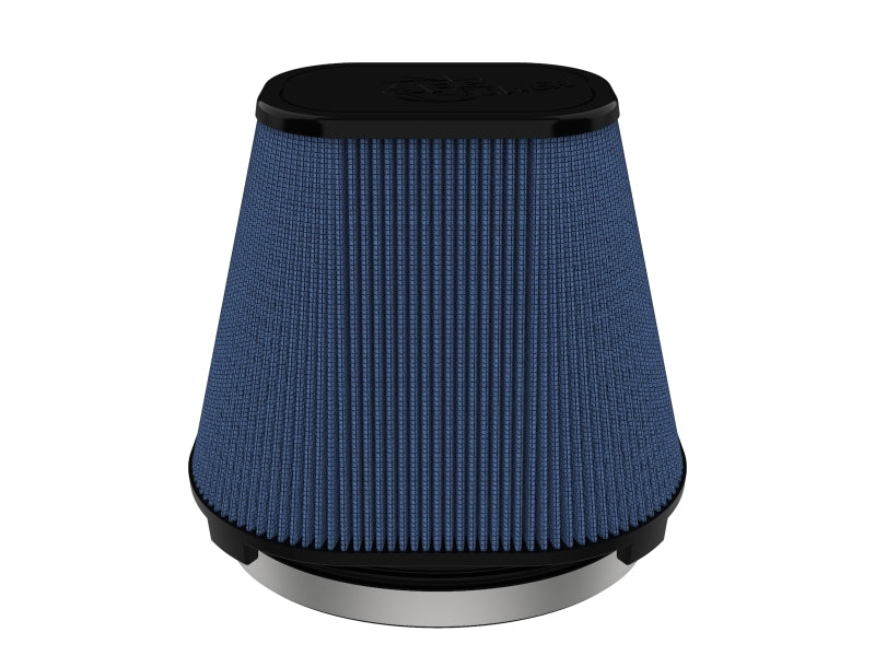 aFe MagnumFLOW Pro-5 R Air Filter with a blue filter element and metal base, designed for improved airflow and performance.