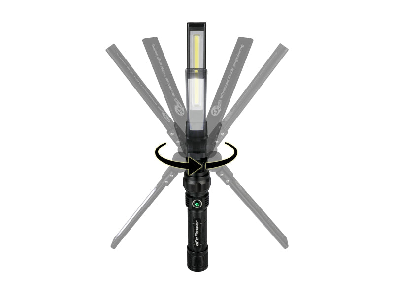 aFe Magnetic Folding Flashlight with 350 lumens, featuring a flexible design for versatile lighting angles and magnetic base.