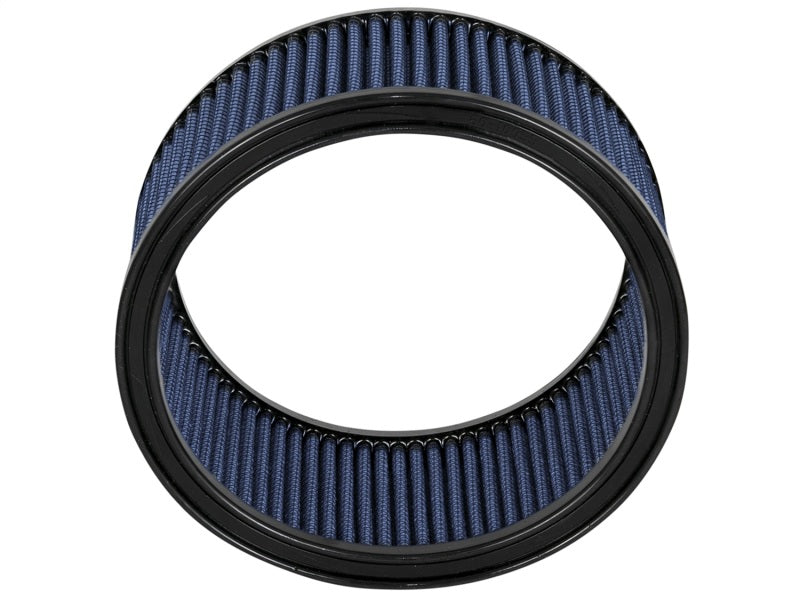 aFe Magnum FLOW P5R round racing air filter with a 6-inch outer diameter and 5-inch inner diameter, featuring a blue filter element.