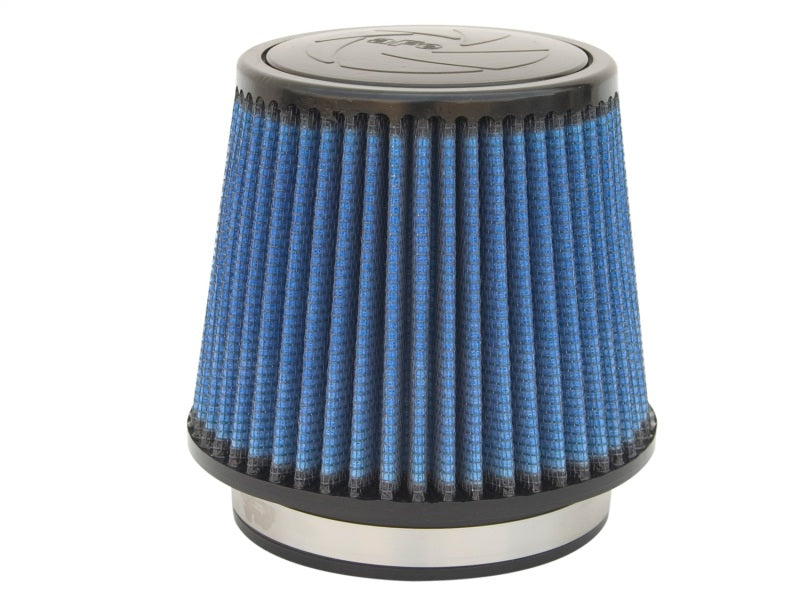 aFe MagnumFLOW air filter with a blue pleated design and a metal base, designed for enhanced engine performance.