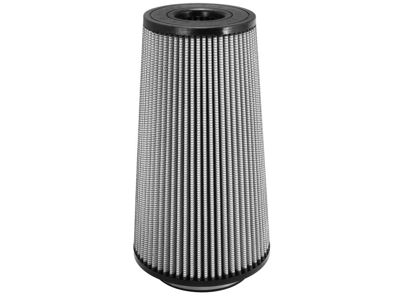aFe MagnumFLOW ProDry S air filter with a cylindrical design, measuring 7.5 inches wide and 13 inches high, for enhanced airflow.