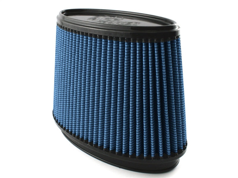 aFe MagnumFLOW Air Filter with a blue pleated design, optimized for improved airflow and engine performance.