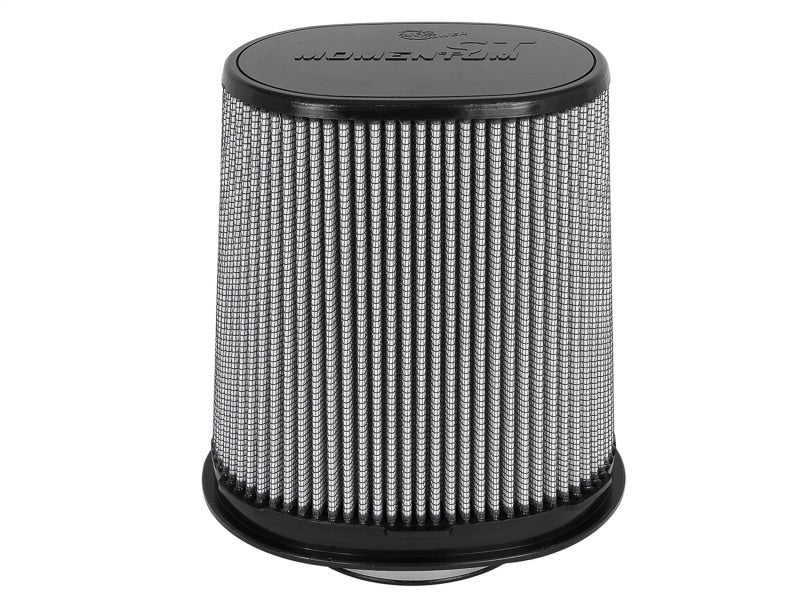 aFe Magnum FLOW Pro DRY S universal air filter with a cylindrical design, featuring a metal mesh exterior and a black base.