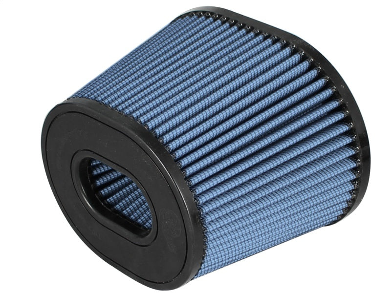 aFe MagnumFLOW Air Filter with a conical design, featuring a blue filter media and black rubber base for enhanced airflow.
