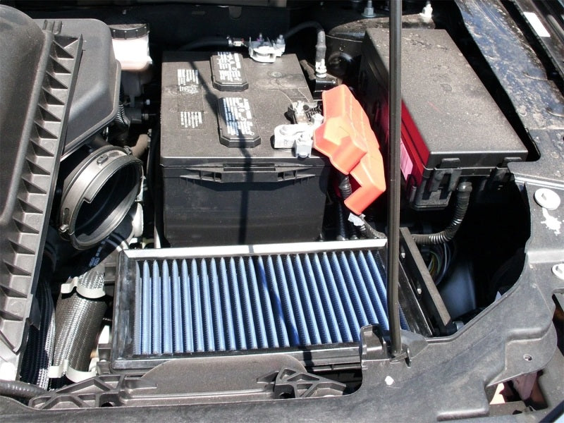 aFe MagnumFLOW Air Filter installed in a Ford Edge engine compartment, showcasing improved airflow and performance.