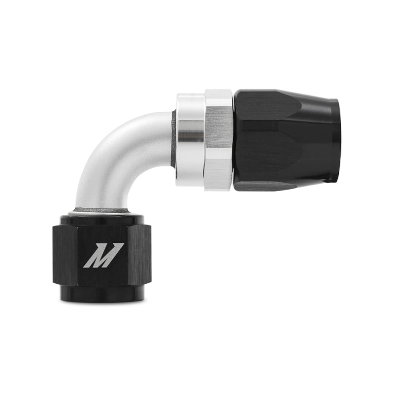Aluminum -6AN 90 degree fitting in black, designed for secure fluid connections in automotive applications.
