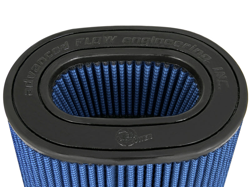 aFe Magnum FLOW Pro 5R replacement air filter featuring a blue mesh design and an inverted top for enhanced airflow.