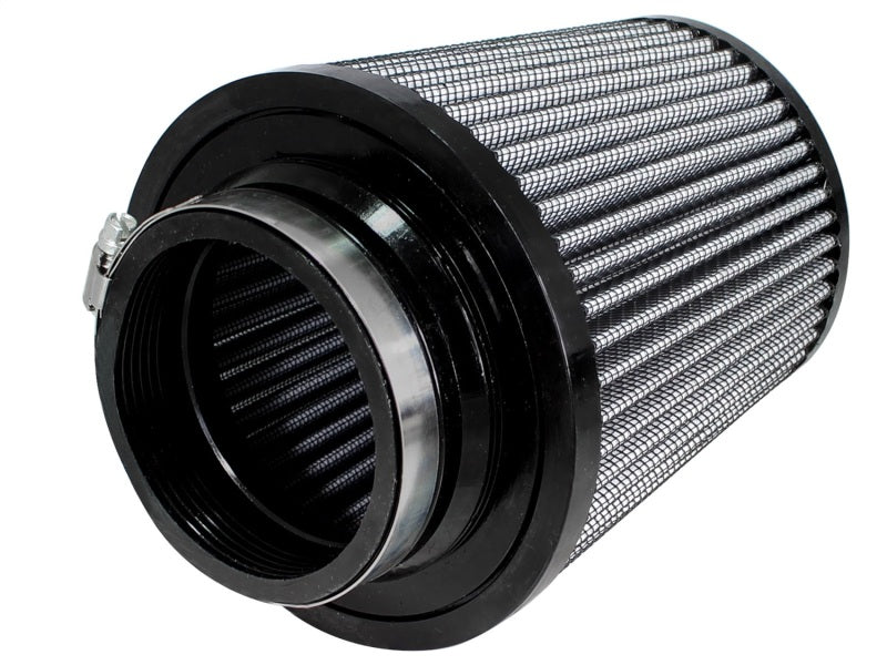 aFe MagnumFLOW Air Filter featuring a cylindrical design with a black finish and mesh filter material for enhanced airflow.