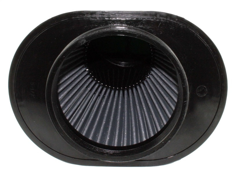 aFe MagnumFLOW Air Filter featuring a cylindrical design with pleated interior for enhanced airflow and filtration efficiency.