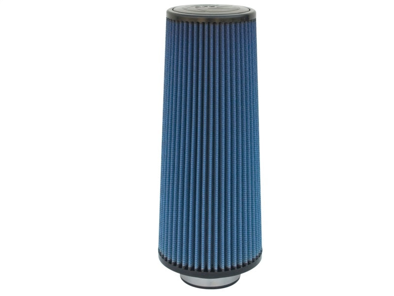 aFe MagnumFLOW Air Filter with a blue pleated design, measuring 3 inches in diameter and 14 inches in height, for enhanced airflow.