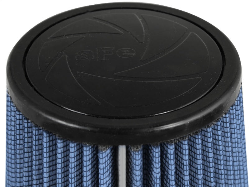 aFe MagnumFLOW air filter with a cylindrical design, featuring a textured blue filter element and a black top.