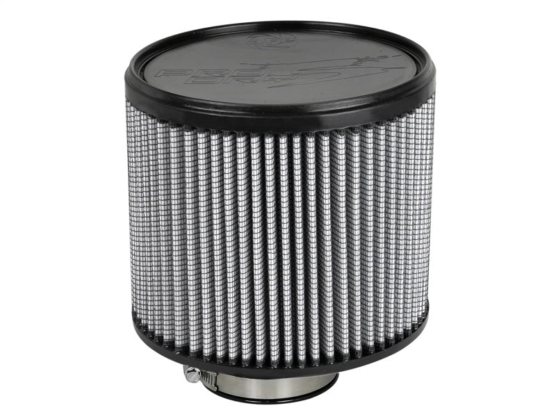 aFe MagnumFLOW Air Filter with a cylindrical design, featuring a metal base and pleated filter media for enhanced airflow.