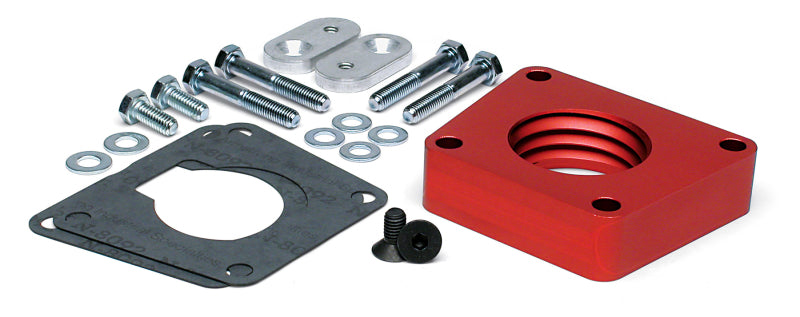 Airaid PowerAid throttle body spacer for 94-98 Ford Mustang 3.8L V6, includes mounting hardware and gaskets.