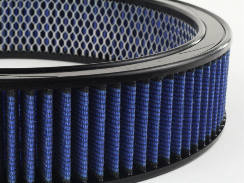 aFe MagnumFLOW Air Filter with a 14-inch outer diameter and 12-inch inner diameter, featuring a blue filter media and black frame.