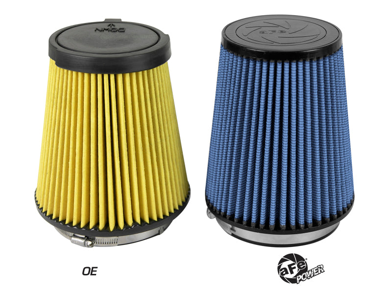 aFe MagnumFLOW replacement air filter for 2016-2019 Ford Mustang GT350 featuring Pro 5R media for enhanced airflow.