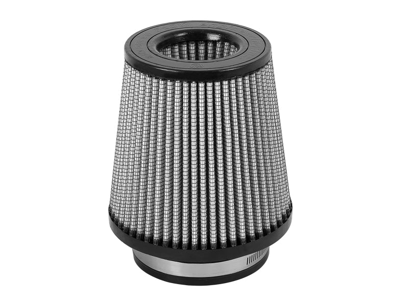 aFe Magnum FLOW Pro DRY S universal air filter with a conical design, measuring 4 inches in diameter and 6 inches tall.