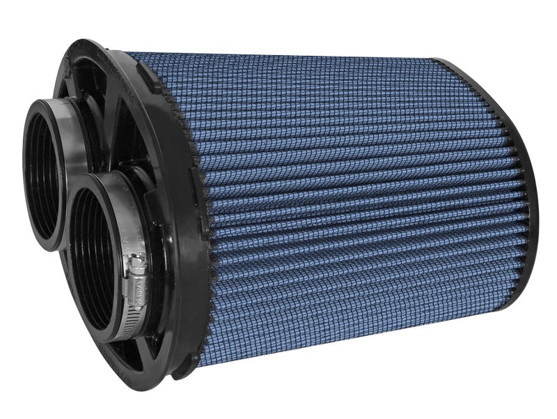 aFe MagnumFLOW Pro 5R OE replacement air filter with dual inlet, featuring a blue filter media and durable construction.