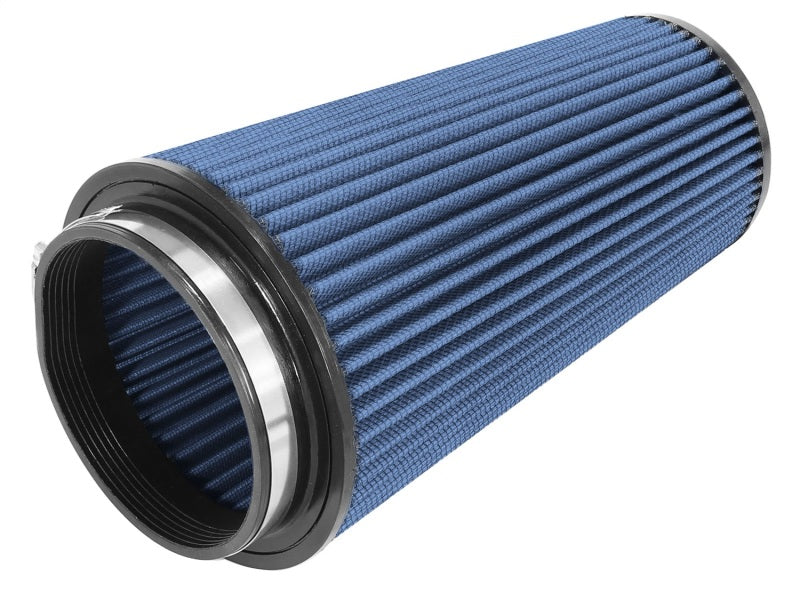 aFe MagnumFLOW Air Filter with blue pleated media, designed for improved airflow and engine performance, measuring 5 x 6.5 x 4.75 x 12 inches.