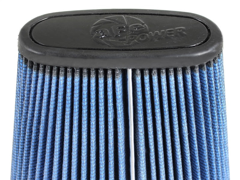 aFe MagnumFLOW Pro5R intake air filter with blue pleated media and a black top, designed for enhanced airflow and filtration.
