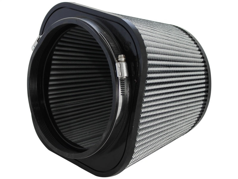 aFe MagnumFLOW Pro DRY S Universal Air Filter featuring a cylindrical design with a black frame and pleated filter material.