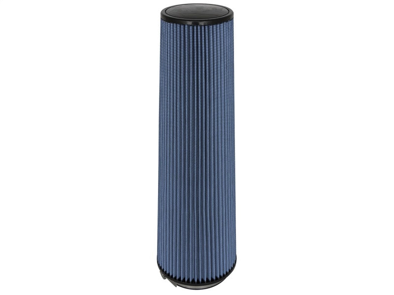 aFe MagnumFLOW Air Filter with a cylindrical design, featuring a blue pleated filter media for enhanced airflow and filtration.