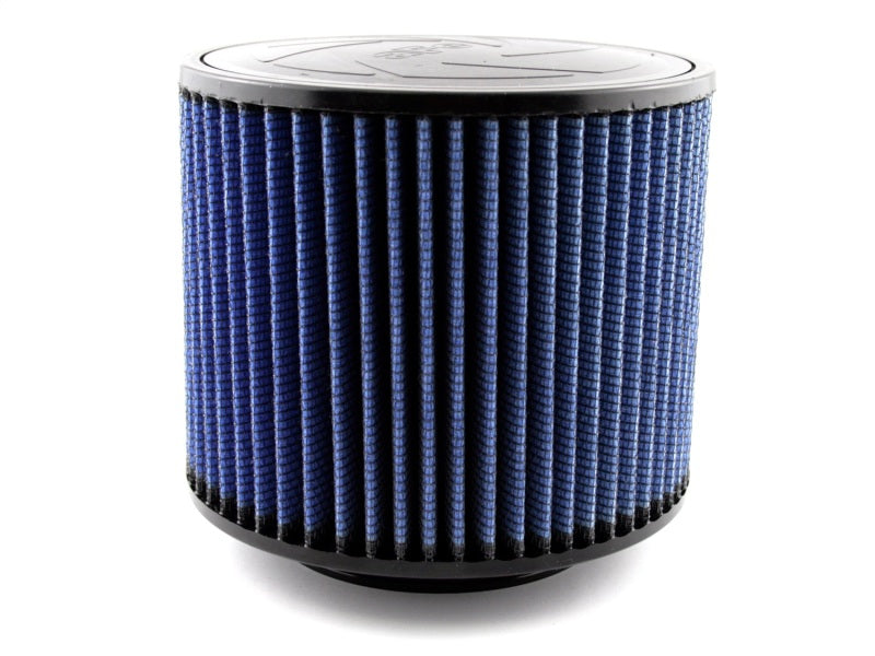 aFe MagnumFLOW Air Filter with a cylindrical design and blue filter media, enhancing airflow for improved engine performance.