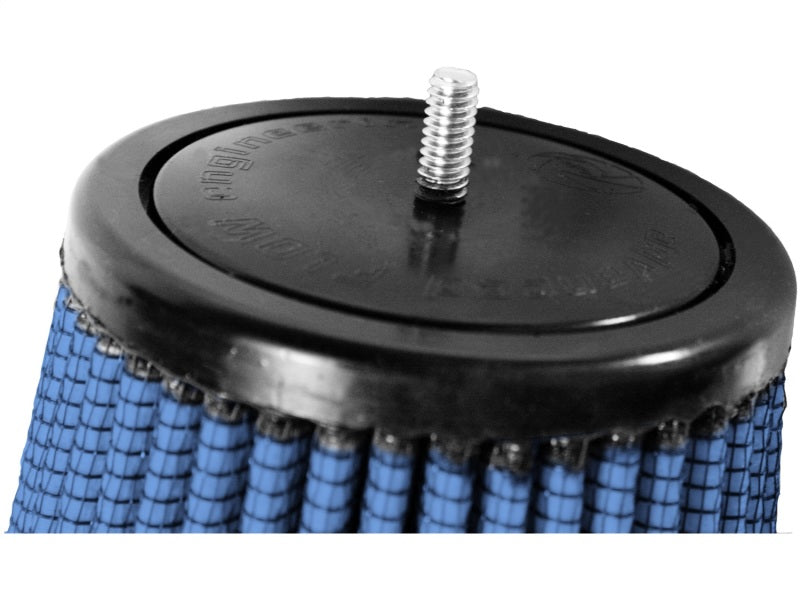aFe MagnumFLOW Air Filter featuring a blue mesh design and a central 1/4-20 stud for easy installation.