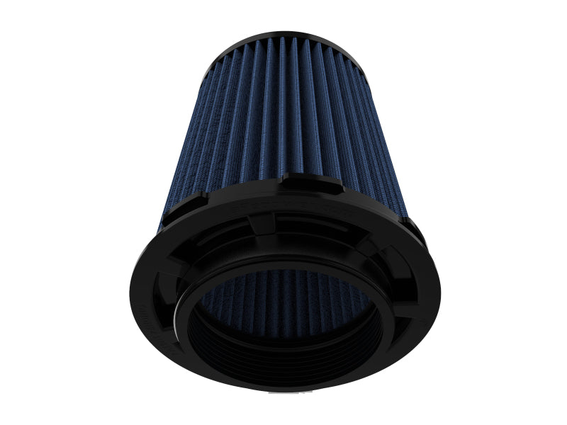 aFe MagnumFLOW Pro-5 R air filter with inverted design, featuring a blue filter media and durable black base for optimal airflow.