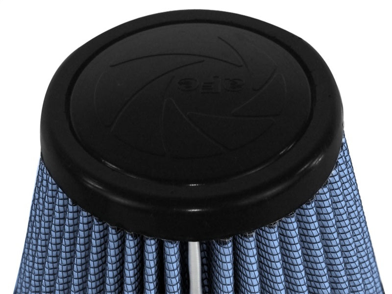 aFe MagnumFLOW Air Filter with a black top and blue pleated filter material, designed for enhanced airflow and performance.