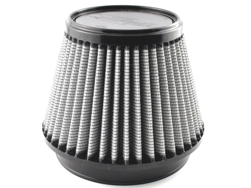 aFe MagnumFLOW Air Filter featuring a conical design for improved airflow and performance, dimensions 5-1/2F x 7B x 4-3/4T x 5H.