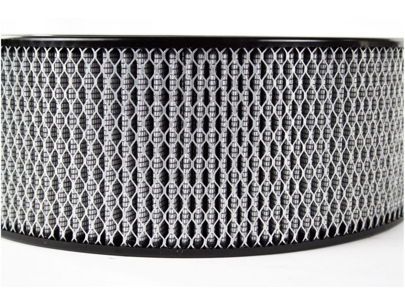 aFe MagnumFLOW Round Racing Air Filter with dimensions 14OD x 11ID x 5H inches, designed for enhanced airflow and performance.