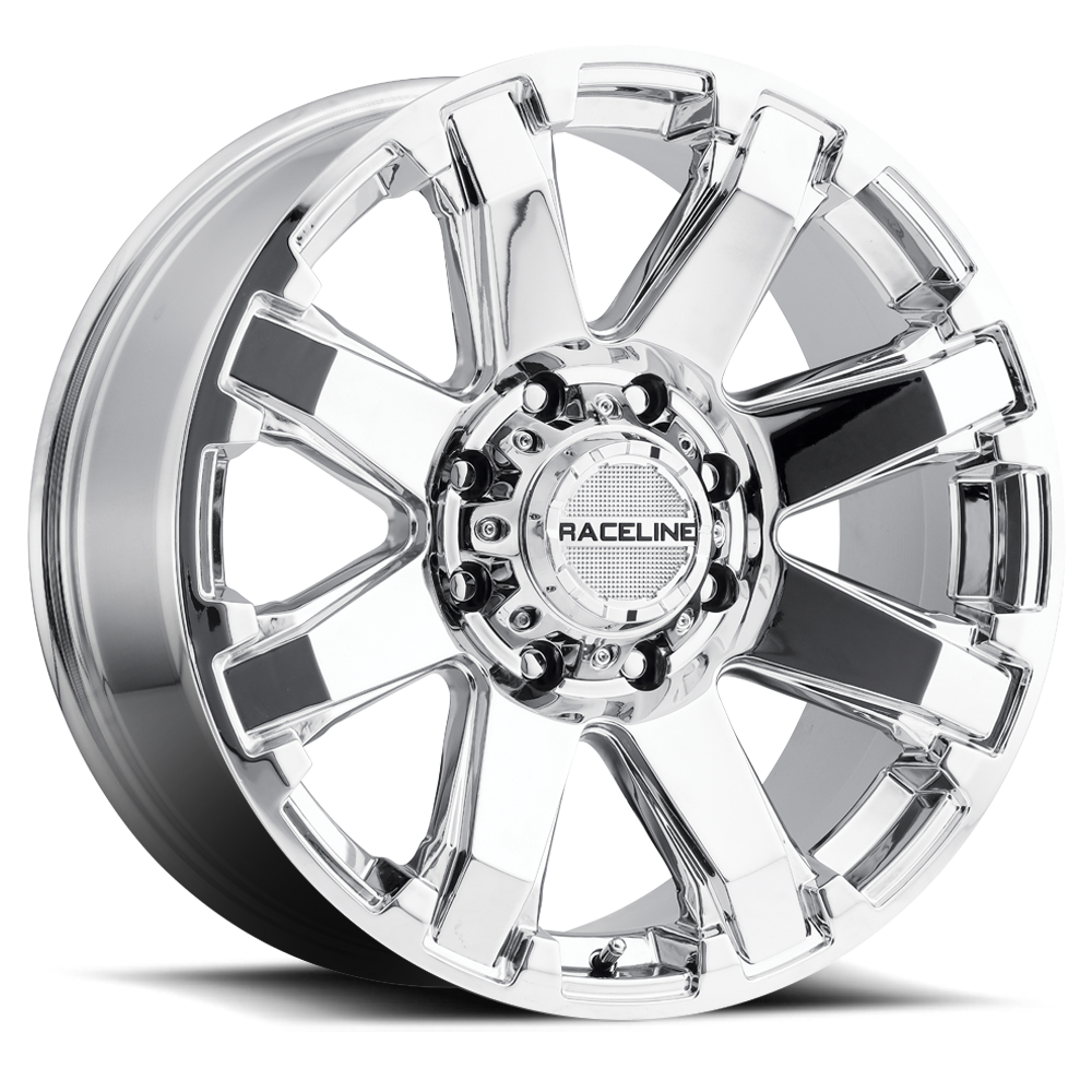 Chrome Raceline 936C Throttle wheel designed for trucks and SUVs, featuring a sleek multi-spoke pattern and polished finish.