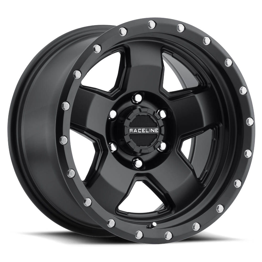 Black Raceline 937B Combat wheel featuring a five-spoke design and polished accents for trucks and offroad vehicles.