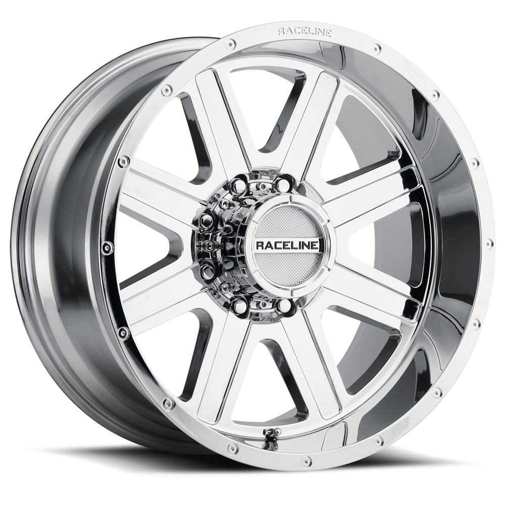 Polished Raceline 940C Hostage wheel featuring a multi-spoke design, ideal for trucks and offroad vehicles.