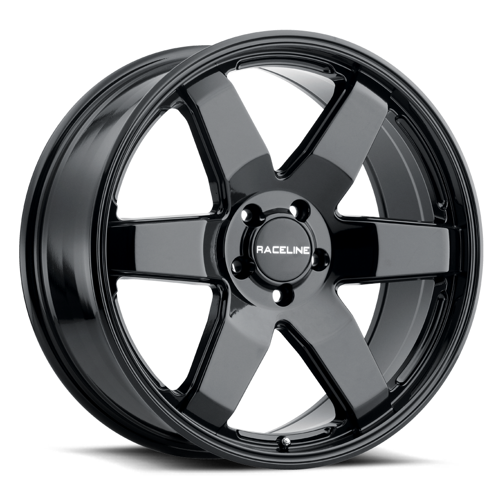 Black Raceline 942B Addict wheel featuring a sleek five-spoke design, perfect for enhancing truck and SUV performance.